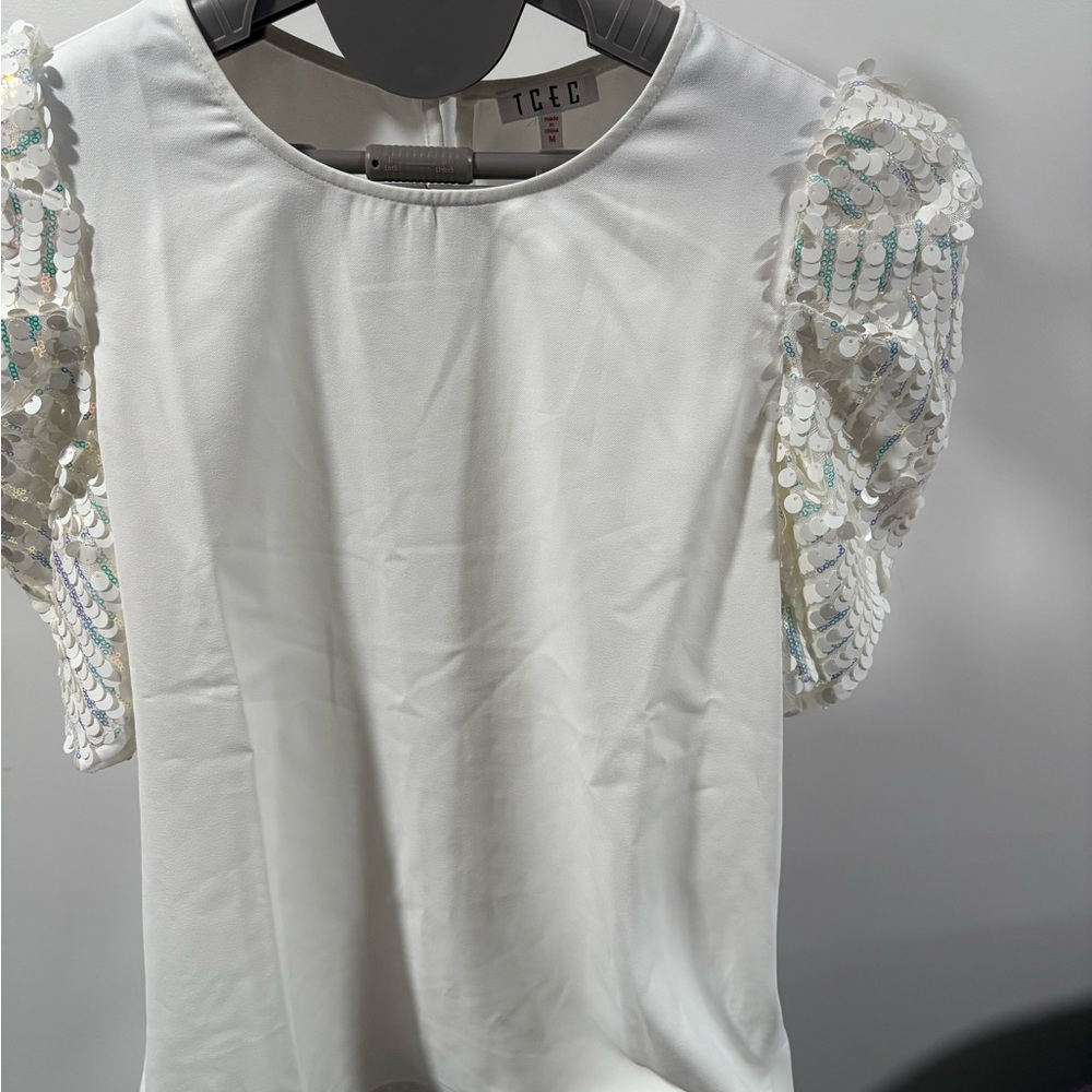 TCEC Ivory Sequin Sleeve Blouse NWOT